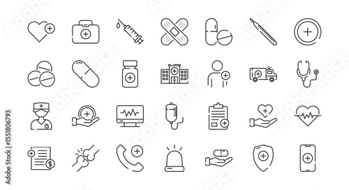 Hospital Care Icon Set – Medical Line Icons for Healthcare and Emergency Services
