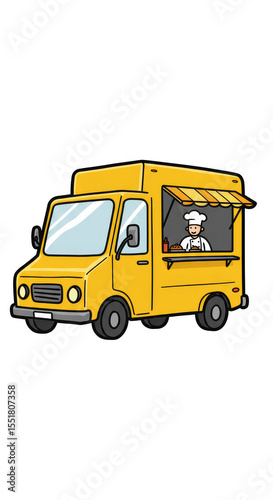 Pixel Art Yellow Food Truck with Chef Cartoon Mobile Service Vector