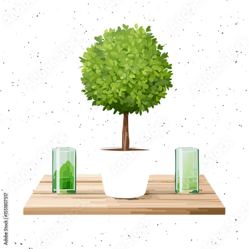 Tranquil Tree and Refreshing Drink Illustration