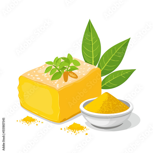 Delicious Turmeric Fudge with Fresh Leaves and Powdered Turmeric