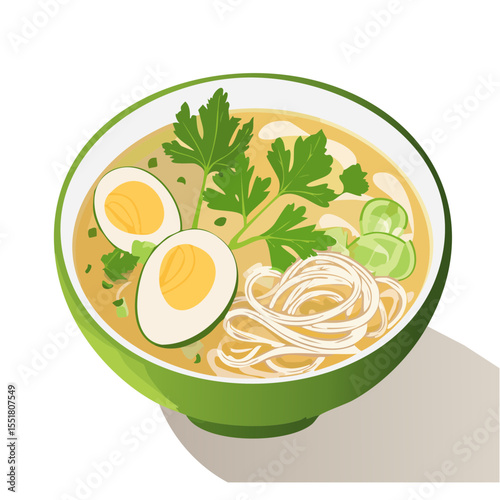 Ramen Bowl with Eggs and Vegetables Illustration