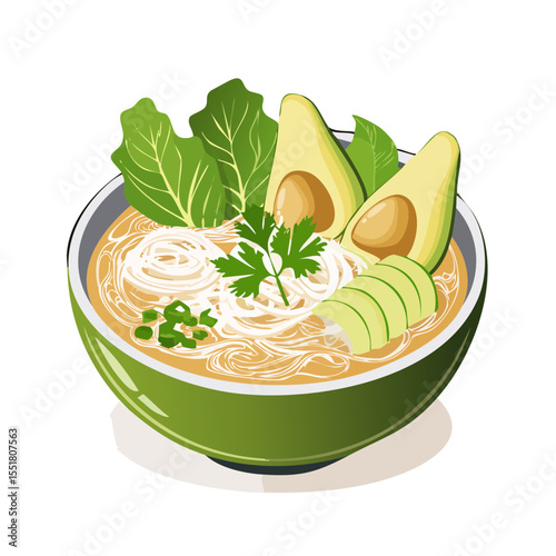 Delicious Avocado Noodle Bowl Illustration