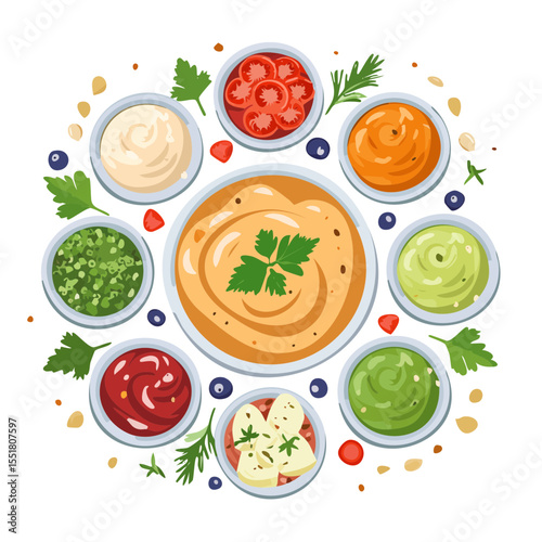 Variety of sauces and dips illustration