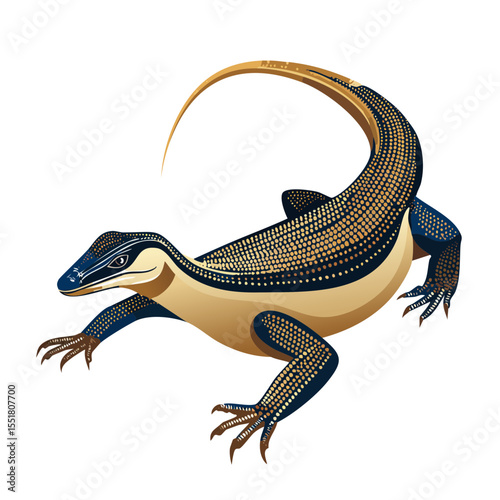 Detailed Illustration of a Lace Monitor Lizard (Varanus varius)