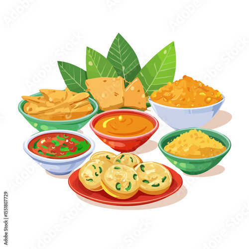 Delicious Mexican food platter with various dips and snacks SVG illustration