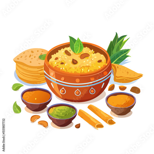 Delicious Pongal Dish with Sides Illustration