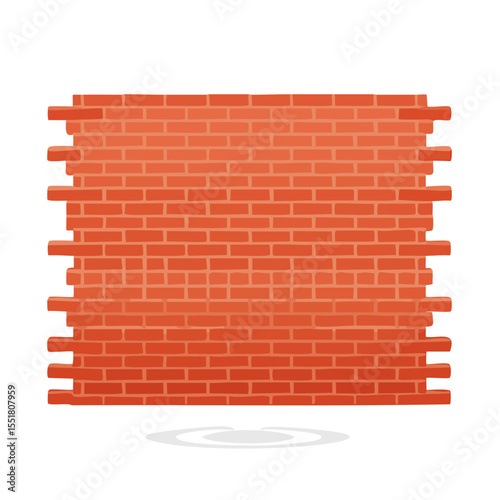 Illustration of a Red Brick Wall with Some Bricks Missing and White Line at the Bottom