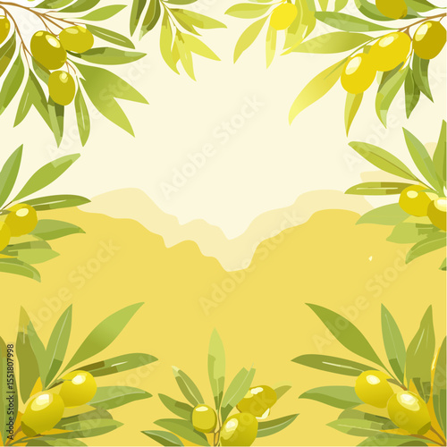 Olive Branch Frame - Illustration of Green Olives and Leaves for Graphic Design