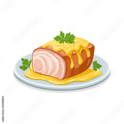 Delicious Pork Loin with Hollandaise Sauce and Parsley Garnish