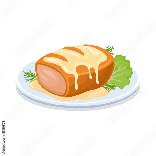 Delicious Meatloaf with Sauce and Greens on a Plate Illustration