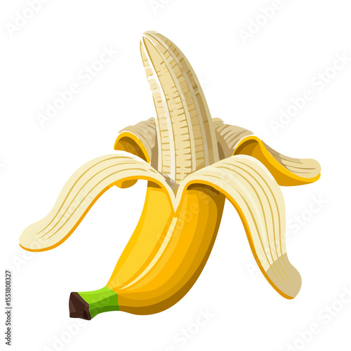 Ripe Partially Peeled Banana Illustration - Vector Graphic