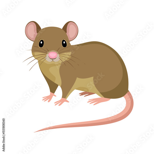 Illustration of a Cute Brown Mouse with Pink Ears and Nose