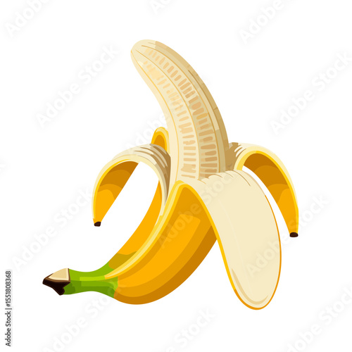 Illustration of a half peeled banana, showing the fruit inside the peel.
