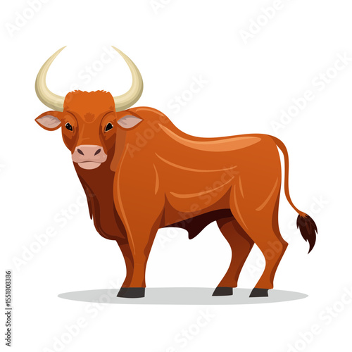 Majestic Brown Bull Illustration with Detailed Musculature and Horns