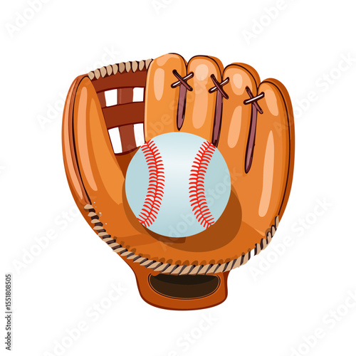 Cartoon Baseball Glove and Ball Illustration - Sporting Equipment Vector Graphic