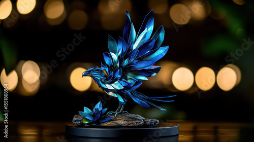 Stunning Blue and Green Art Eagle Sculpture with Unique Feather Design