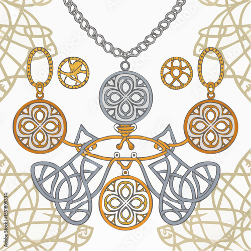 Elegant Celtic Jewelry: Necklace and Earrings in Gold and Silver
