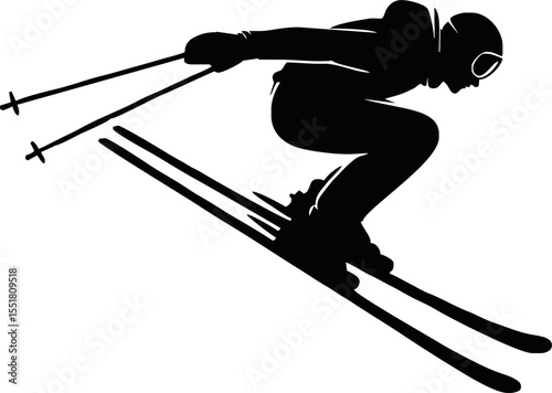 Silhouette of person doing ski jump vector style on white background