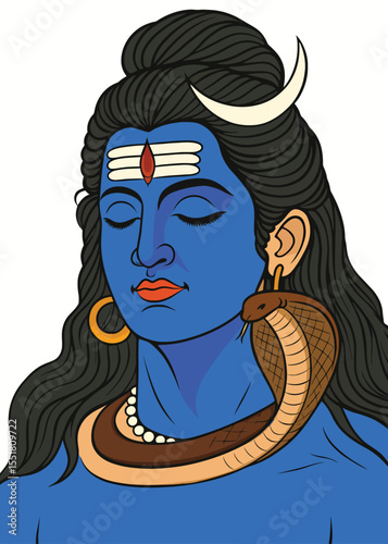  Lord Shiva Portrait with Cobra and Crescent Moon