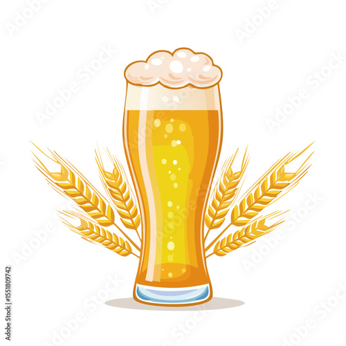 Refreshing Pint: Beer Glass with Wheat Stalks
