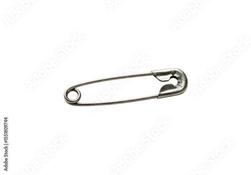 Silver safety pin isolated on transparent background