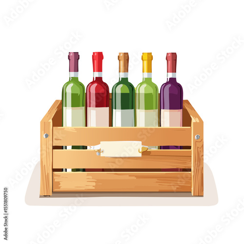 Illustration of wine bottles in a wooden crate ready for shipping