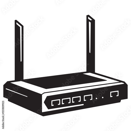 Simple black and white illustration of a wireless router for internet connectivity