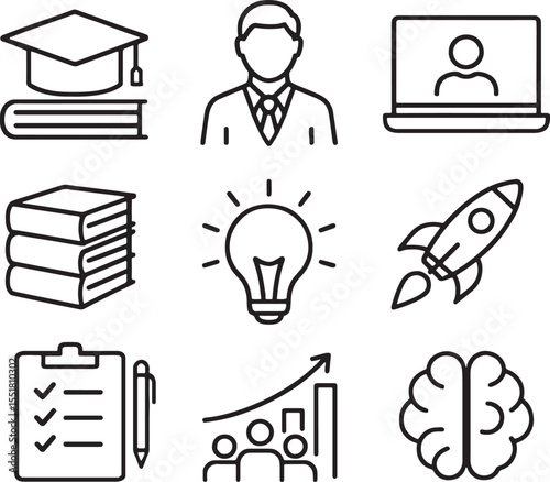 Education and E-learning Icons Set – Outline Vector Illustration