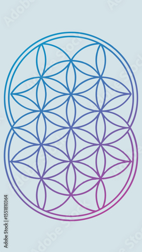 Gradient sacred geometry flower of life design with transparent background for various projects