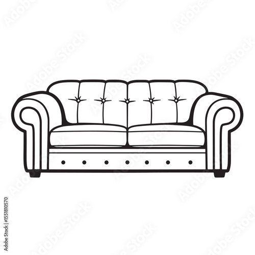 Vector illustration of a comfortable black and white classic chesterfield sofa