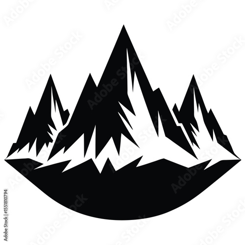 A graphic illustration of a mountain range in black and white silhouette