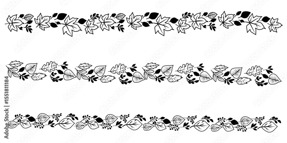 Fototapeta premium Set of Autumn Decorations. Fallen leaves decoration garland collection. Autumnal decoration elements. Vector illustration.