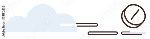 Clock with motion lines beside a soft cloud. Ideal for time management, productivity, efficiency, punctuality, scheduling, speed, and planning. Clean and simple flat metaphor