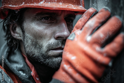 a man wearing a hard hat and gloves