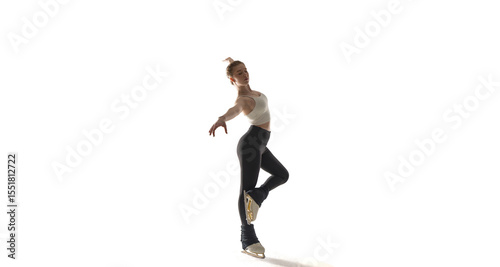Figure skater woman on white background