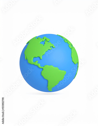 Cartoon planet Earth on white background. 3d realistic globe icon. Planet Earth day or Environment day concept.cartography, global, land, map, science, social media, sphere, topography, world map, photo
