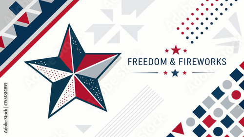 Patriotic Freedom and Fireworks Graphic Design with Red, White, and Blue Star Elements for Independence Day Celebration