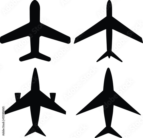 Aircraft Silhouette Collection. Top View Airplane Icons.