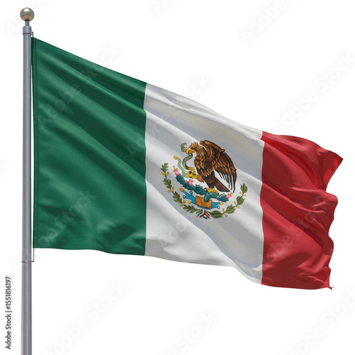 Waving Mexican National Flag Featuring Eagle and Snake Illustration