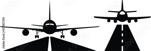 Airplane Landing and Taking Off Runway Icons.