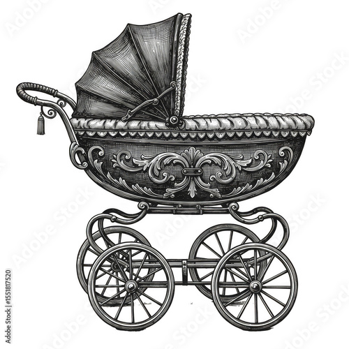 Vintage Pram Carriage Illustration Infant Transport Isolated Design