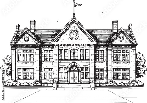 Vintage Schoolhouse Hand-Drawn Sketch Art