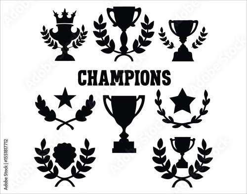 Solid Color Sports Trophy Icon Set