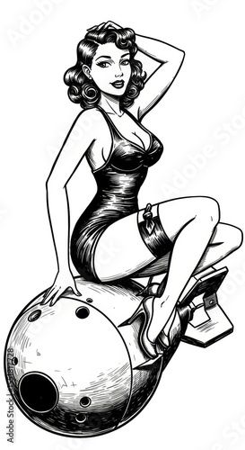 Vintage Pinup Girl Riding Bomb Illustration Transparent Background