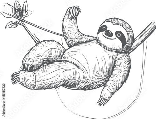 Relaxed Sloth in Hammock Hand-Drawn Illustration