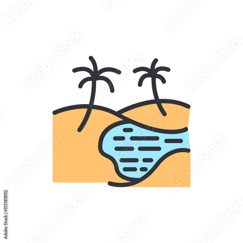 Stylized Tropical Beach Paradise With Palm Trees And Azure Water