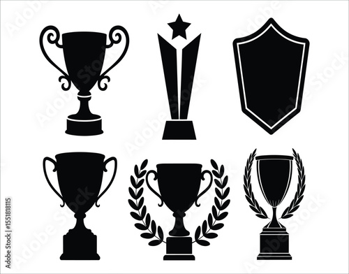 Victory Cup Silhouette Vector Set