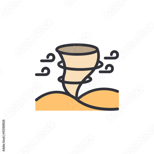 Stylized Representation Of A Tornado Touching Down In Sandy Terrain