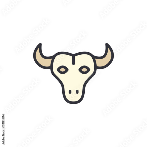Stylized Graphic Of A Bull Skull With Minimalist Iconography