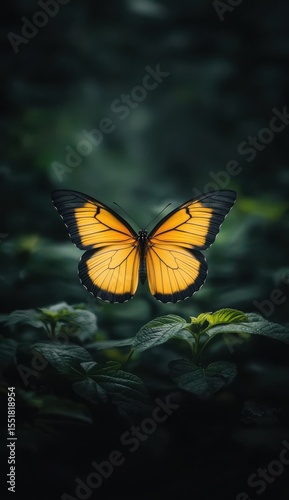 Stunning Yellow Butterfly in Flight Against a Dark Background Highlighting Nature's Beauty and Delicate Wings Captured in High Resolution Imagery